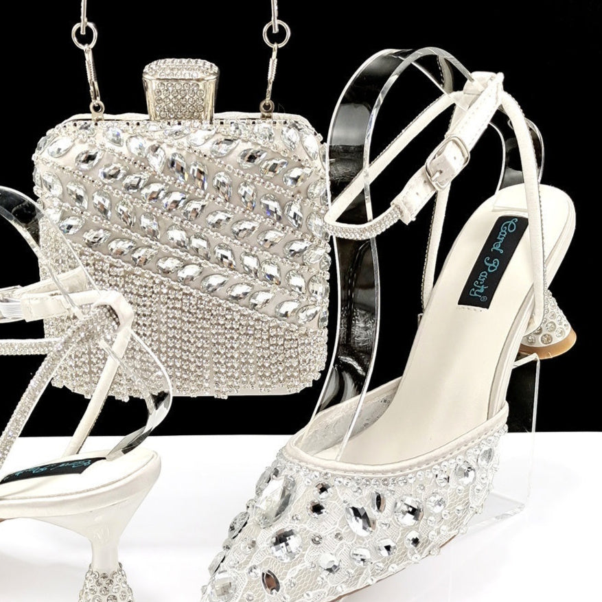 Large Rhinestone High Heel Sandals Three-dimensional Tassel Handbag Set