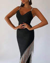 Women's Rhinestone Tassel V-neck Strap Dress