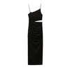 Summer New Women's Solid Color Sexy Pleated Asymmetric Suspender Dress