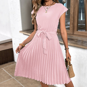 Lace Up Solid Pleated Dress