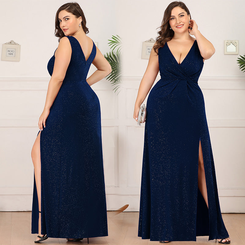 Deep V sexy split evening dress