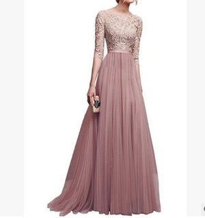 Autumn And Winter New Long Dress Chiffon Long Dress Lace Stitching Elegant Evening Dress Long Vestidos