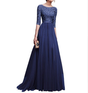 Autumn And Winter New Long Dress Chiffon Long Dress Lace Stitching Elegant Evening Dress Long Vestidos