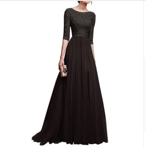 Autumn And Winter New Long Dress Chiffon Long Dress Lace Stitching Elegant Evening Dress Long Vestidos