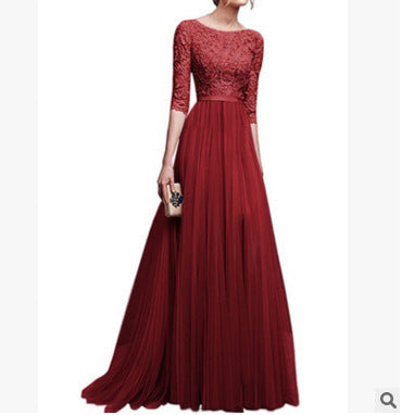 Autumn And Winter New Long Dress Chiffon Long Dress Lace Stitching Elegant Evening Dress Long Vestidos