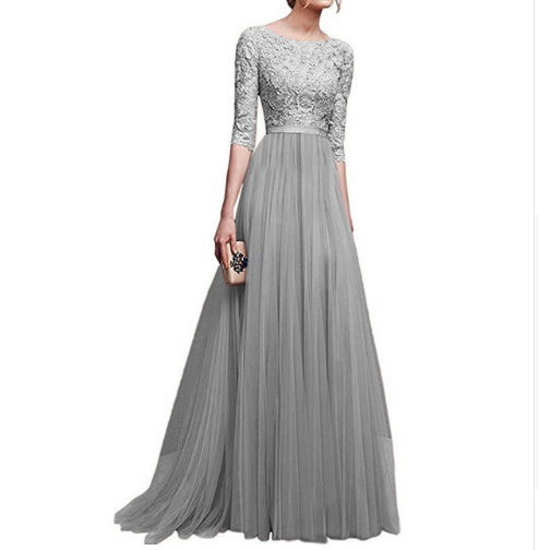 Autumn And Winter New Long Dress Chiffon Long Dress Lace Stitching Elegant Evening Dress Long Vestidos