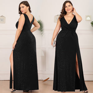 Deep V sexy split evening dress