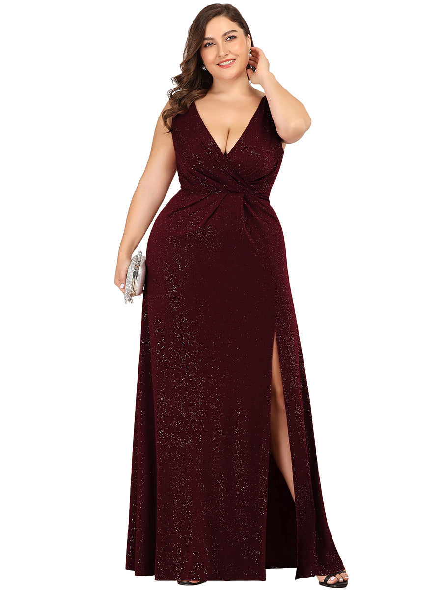 Deep V sexy split evening dress