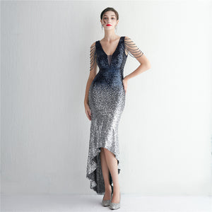 Gradient Sequin Craft Beading Dress Long Banquet Slim-fit Evening Dress