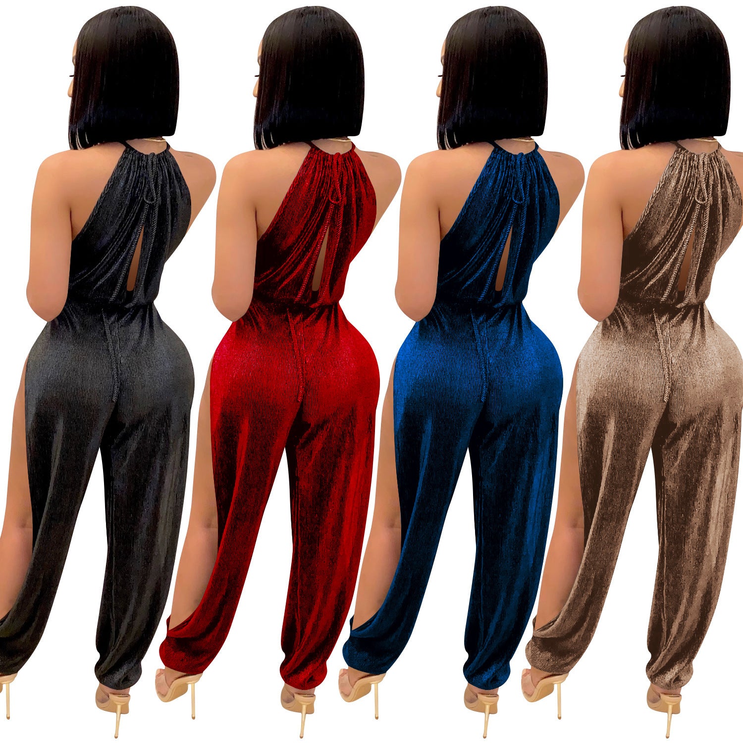 Lace-Up Stretch Split Women'S Jumpsuit