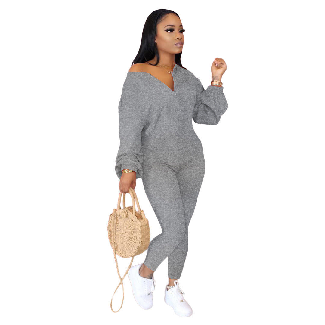 Women's Solid Color Oblique Shoulder Fashion Casual Jumpsuit