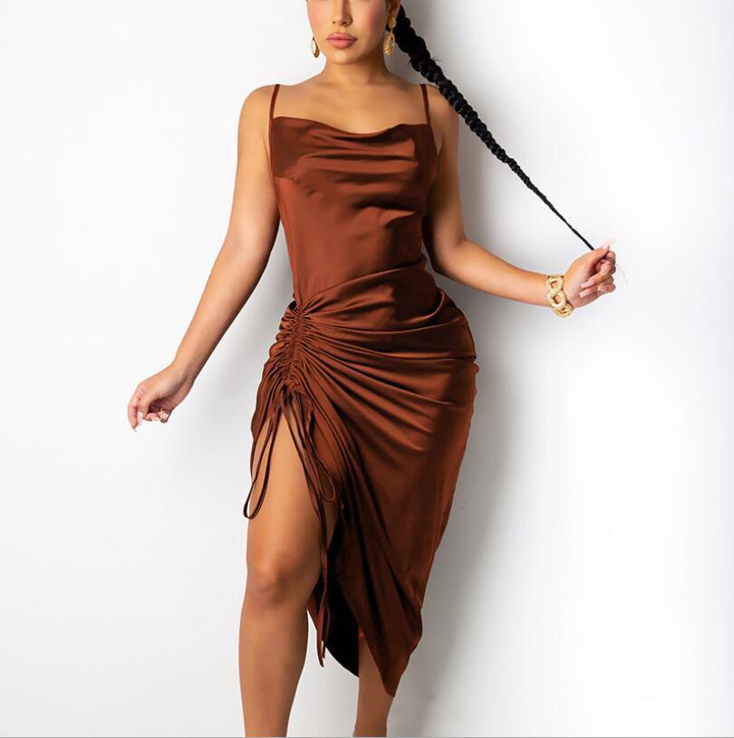 Sexy Lace-up Slit Pleated Sling Dress