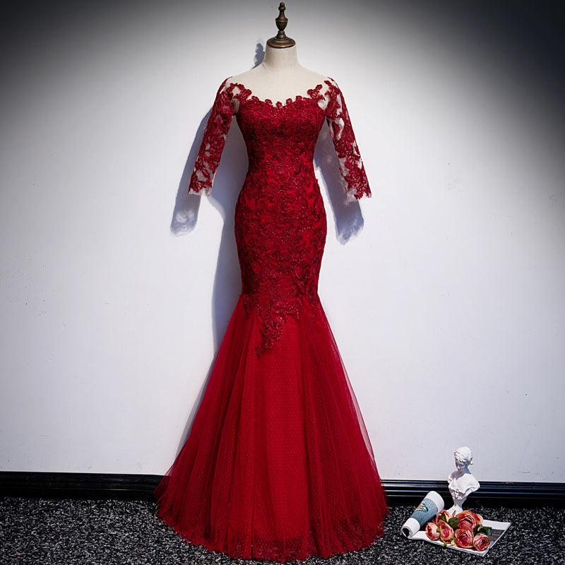 Bride Long Fishtail Red Elegant Evening Dress