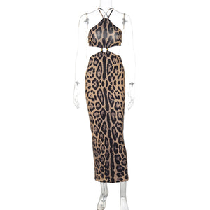 Women's Summer Sexy Leopard Print Halter Backless Hip Dress