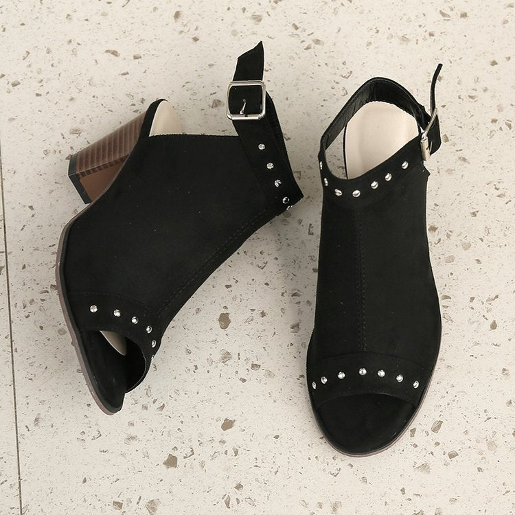 Spring New European And American Peep Toe High Heel Rivet Sandals