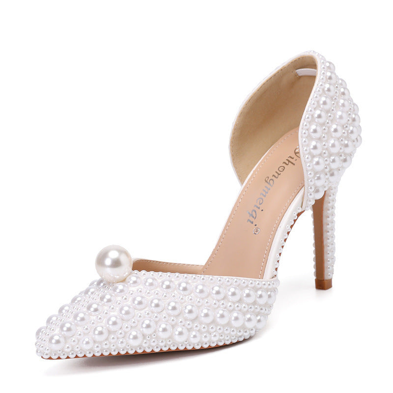 Women's Low-cut Pointed-toe Stilettos Pearl Wedding Shoes