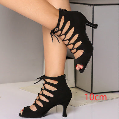 Black And Red Medium High Heels Soft Sole Modern Dance