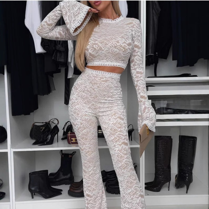 Long Sleeve Lace Slim Fit Two-piece Suit Women