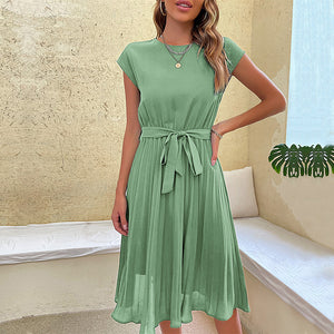 Lace Up Solid Pleated Dress