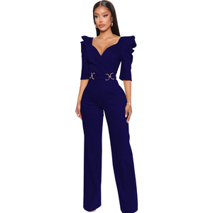 Long Sleeve Sexy V Underwear Wide Leg Jumpsuit