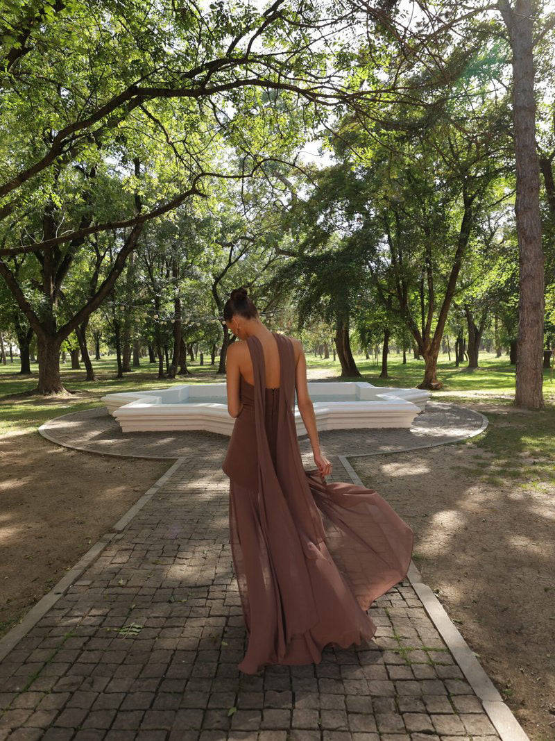 Brown Tube Top Dress With Scarf