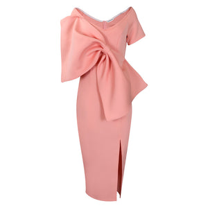 European And American Sexy Big Bow Split Sheath Dress