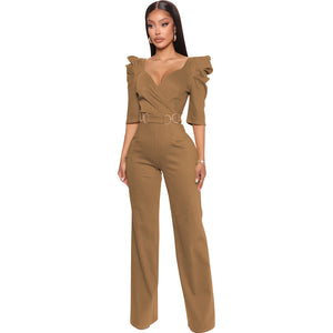 Long Sleeve Sexy V Underwear Wide Leg Jumpsuit