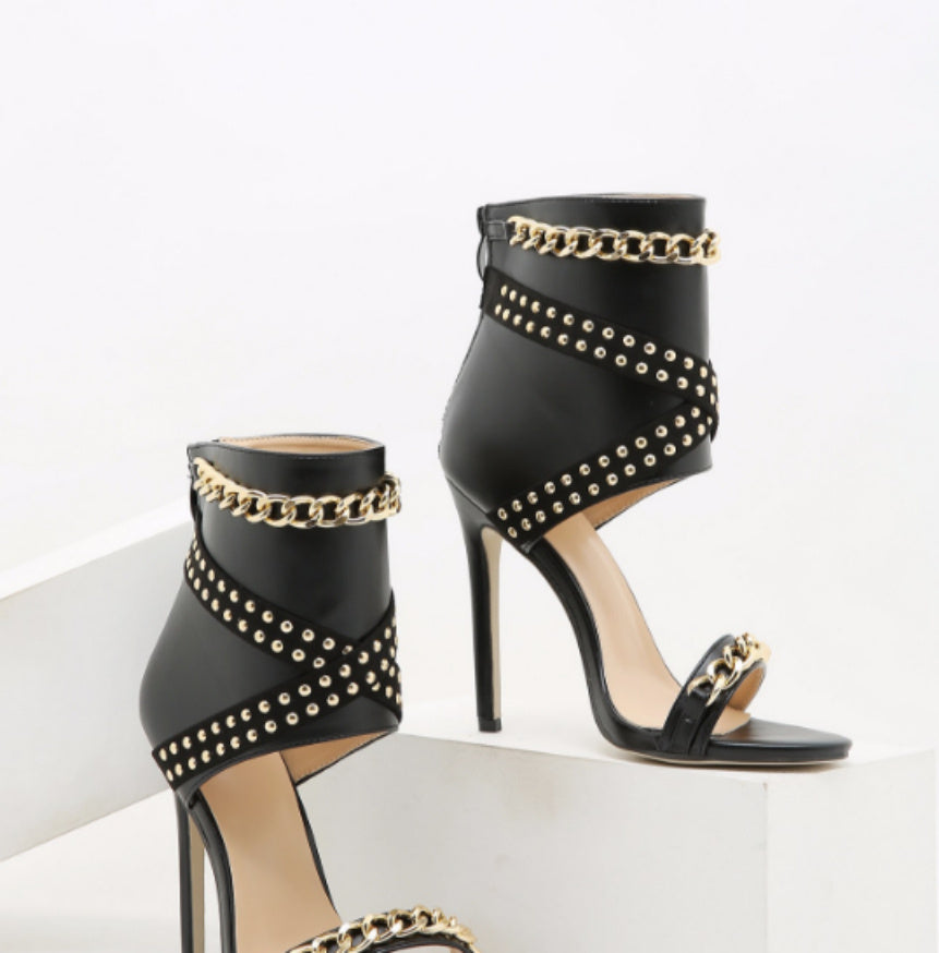 Women's Open-toe High-heeled Sandals With Iron Chain