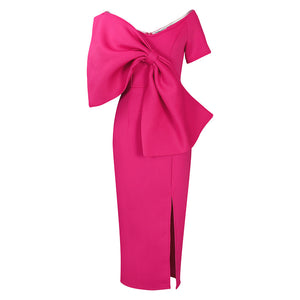 European And American Sexy Big Bow Split Sheath Dress