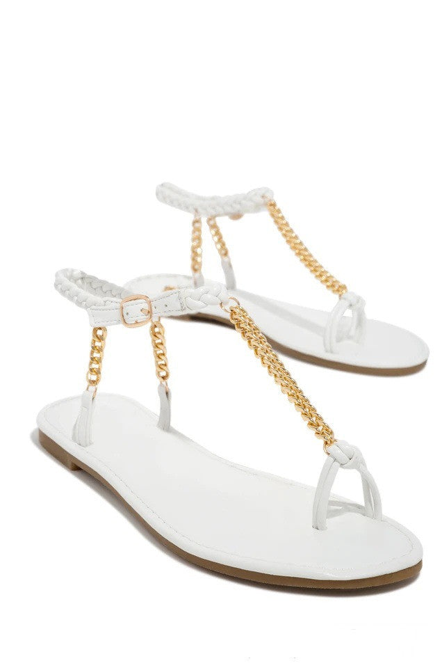 Round Toe Flat-toe Metal Chain Sandals