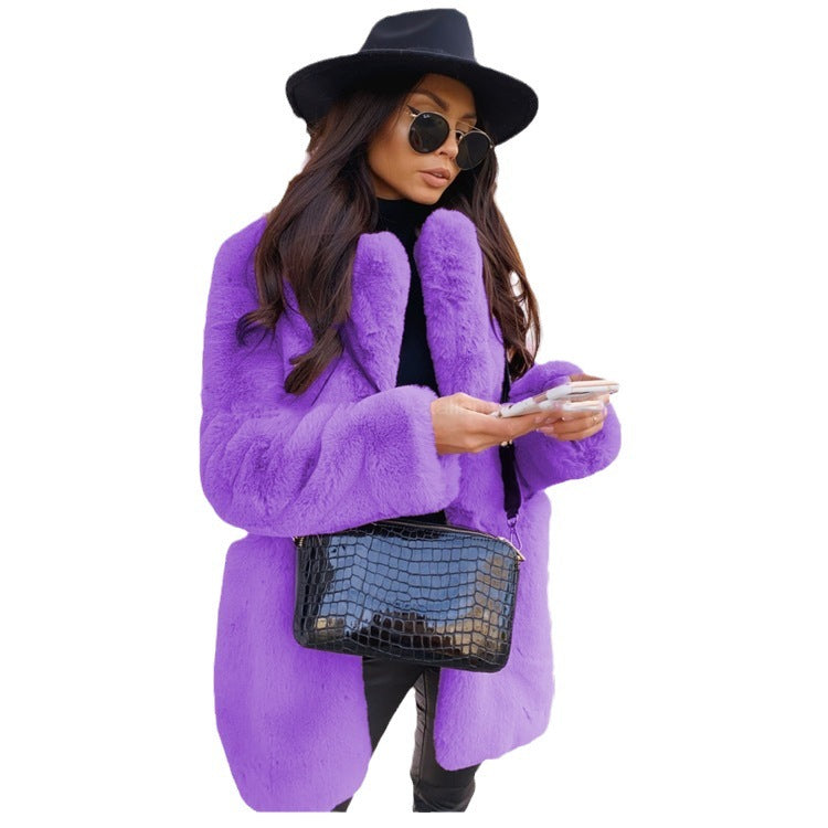 Temperament Long Sleeve Lapel Faux Fur Coat Solid Color Coat Women Fur Fur Women's Clothing