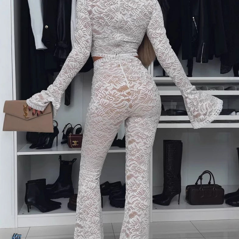 Long Sleeve Lace Slim Fit Two-piece Suit Women