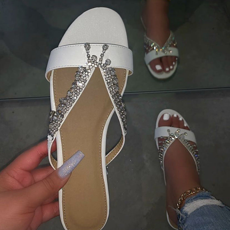 Hand-Beaded Flat Sandals With Diamonds