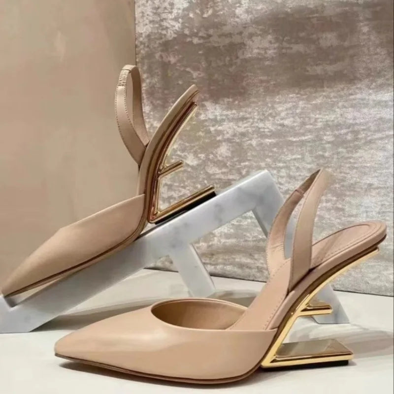 Women Casual Sandals Trend New Simple Solid Colorspecial-shaped Heel Capdesigner Shallow Mouth Pointed Toe Women High Heels