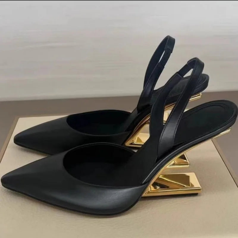 Women Casual Sandals Trend New Simple Solid Colorspecial-shaped Heel Capdesigner Shallow Mouth Pointed Toe Women High Heels