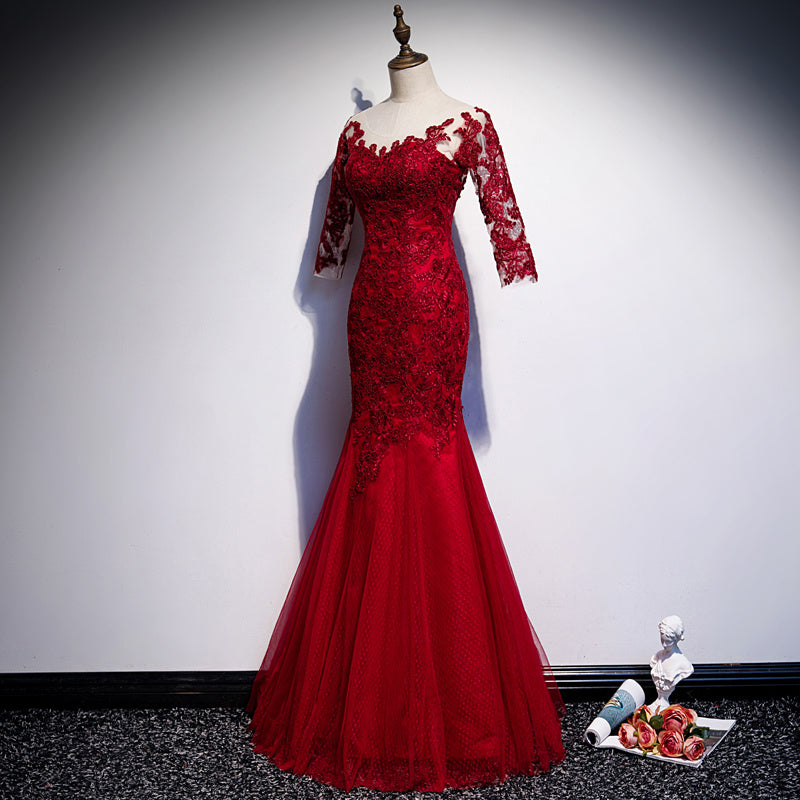 Bride Long Fishtail Red Elegant Evening Dress