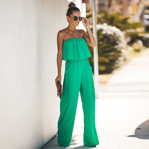 Sexy Sling  Back Ruffled Wrap Chest Wide-leg Jumpsuit