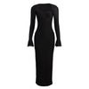 European And American Spring New Style Solid Color Sexy Low Cut Flare Sleeve High Waist Women Dress