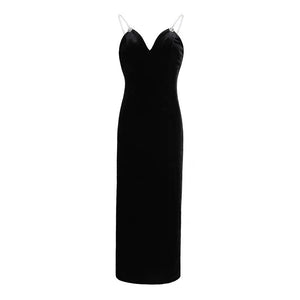 Women's High-End Velvet Sling Midi Dress