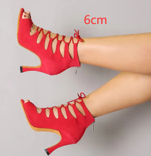 Black And Red Medium High Heels Soft Sole Modern Dance