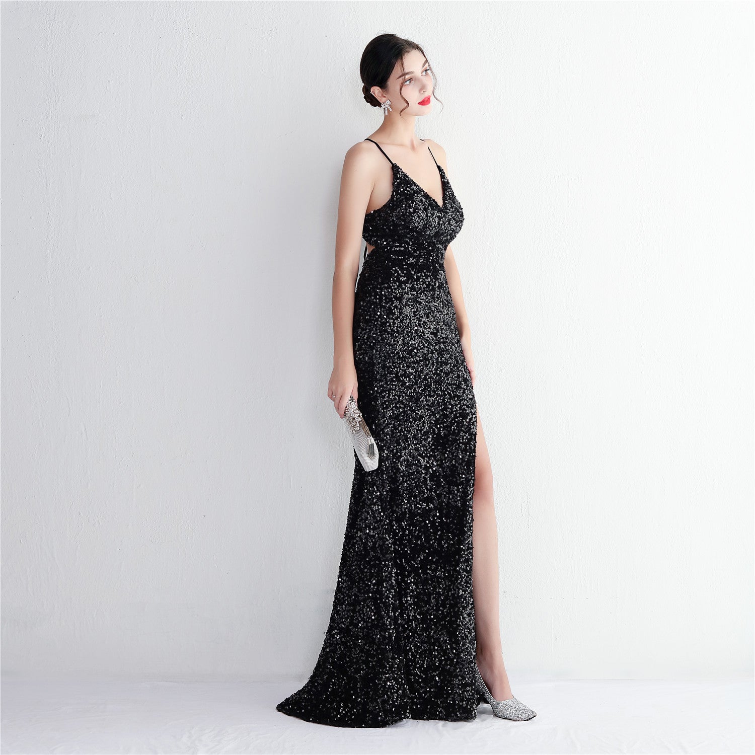 Velvet Bottom Sequin New Suspender Party Sequined Dress Long Banquet Slim-fit Evening Dress Elegant