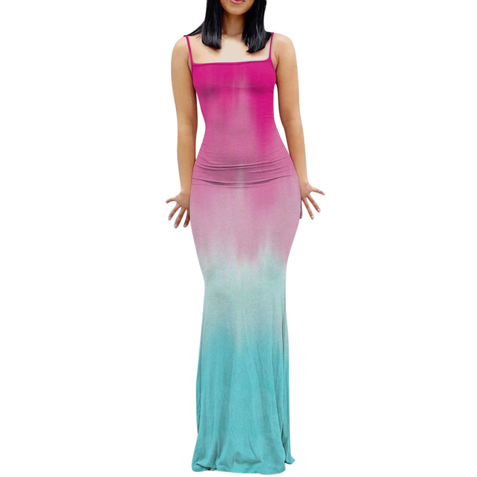 Women's Fashion Casual Slim Digital Printing Long Dress