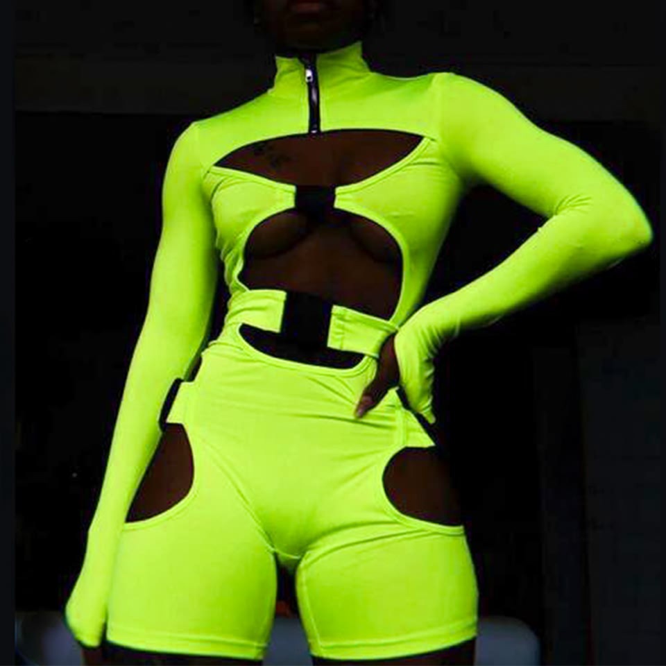 Shorts Fluorescent Green School Bag Button Long-sleeved Jumpsuit