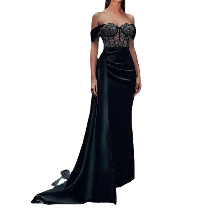 Tube Top Lace Off-neck Fishtail Slit Evening Dress