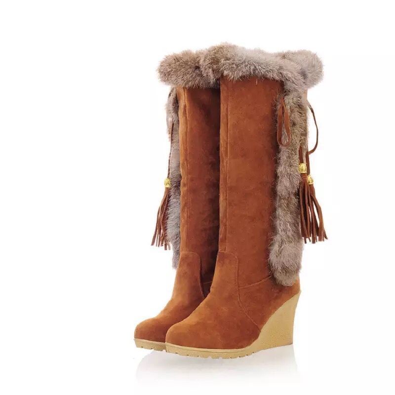 Autumn And Winter New Frosted Plus Size Wedge Boots Fur Integrated High-top For Women