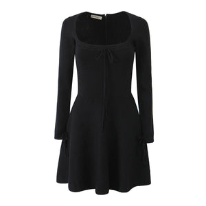 French Square Collar Stretch Knitted Short Dress