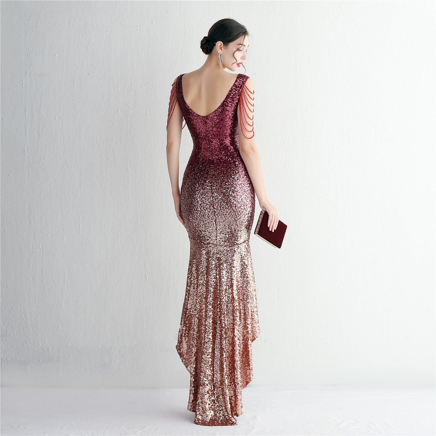 Gradient Sequin Craft Beading Dress Long Banquet Slim-fit Evening Dress