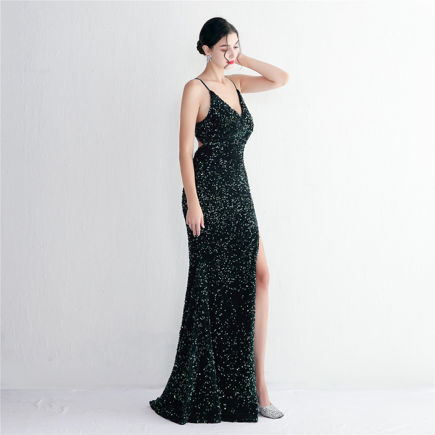 Velvet Bottom Sequin New Suspender Party Sequined Dress Long Banquet Slim-fit Evening Dress Elegant