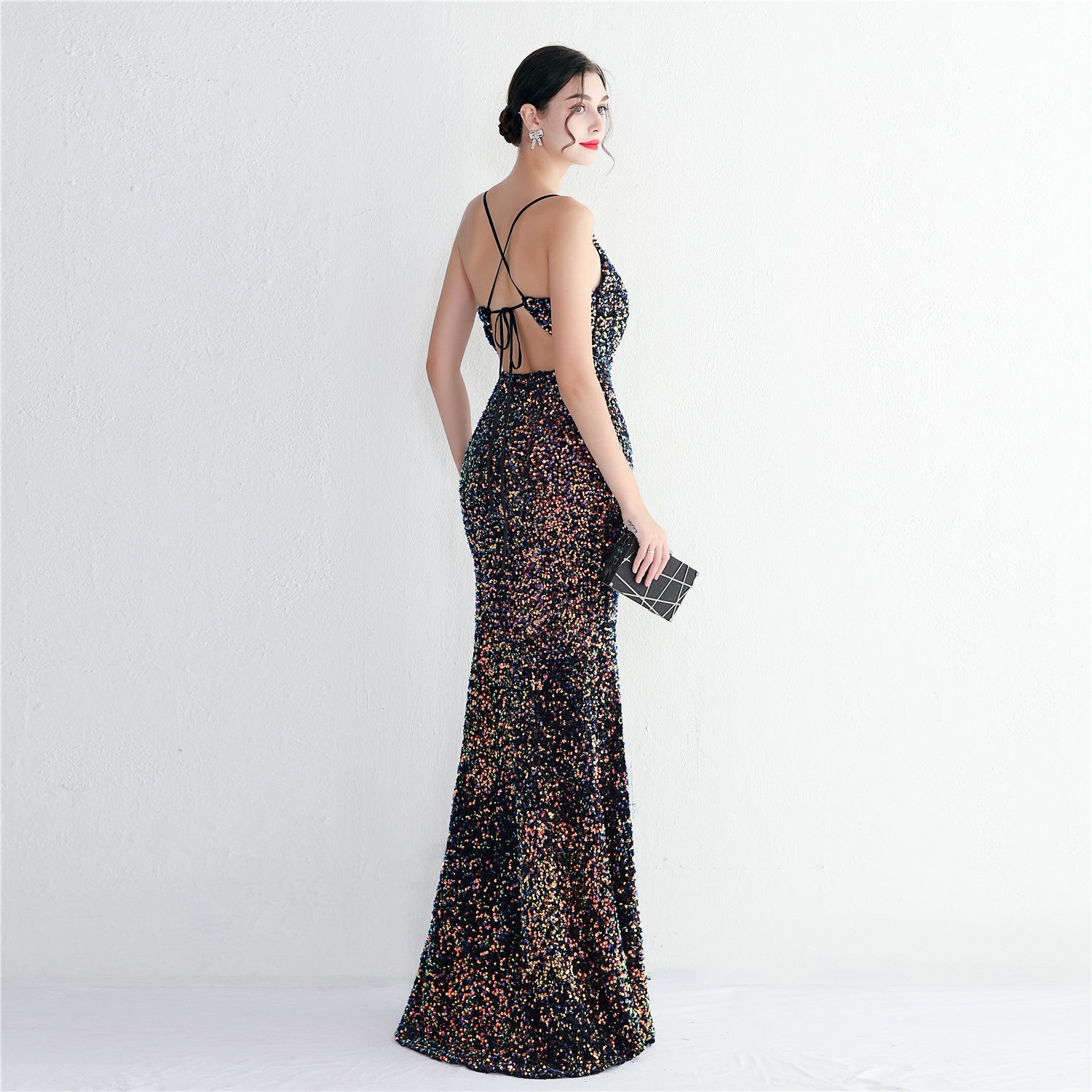 Velvet Bottom Sequin New Suspender Party Sequined Dress Long Banquet Slim-fit Evening Dress Elegant