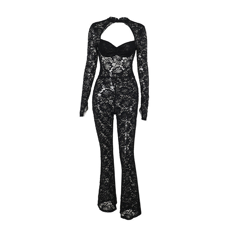 Women's Street Trend Backless Lace Jumpsuit